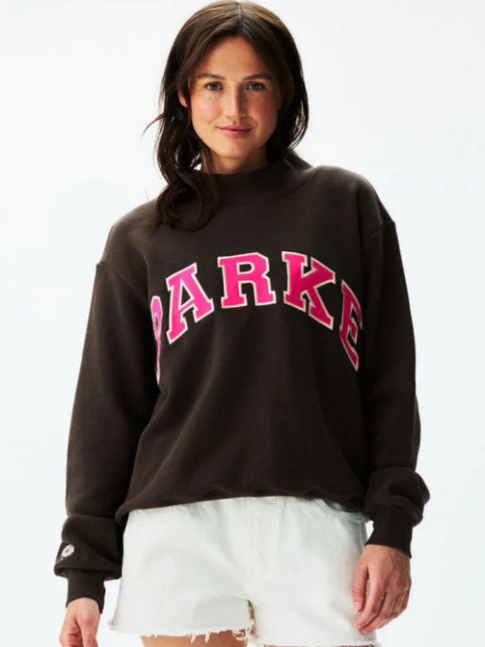 Parke x Dunkin Donuts Varsity Mockneck Sweatshirt in Espresso S/M - Picture 2 of 7